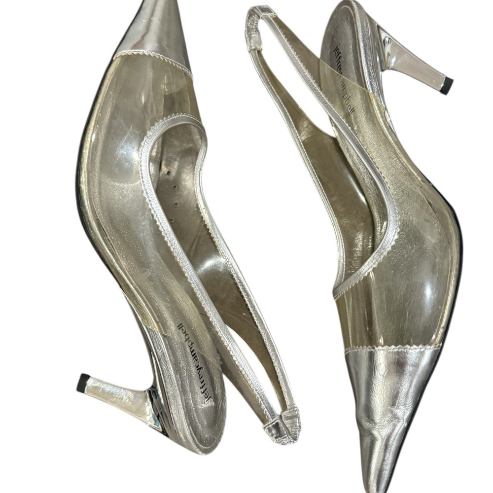 Jeffrey Campbell Cecily-2 Shimmering Silver Slingback Heels Size 11 - Picture 3 of 13